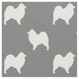 Samoyed Dog Silhouettes Pattern Grey and White Stof