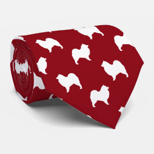 Samoyed Dog Silhouettes Pattern Red en White Stropdas