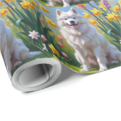 Samoyed Dog Spring Bloemen Schilderen Cadeaupapier (Rol Hoek)