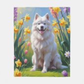 Samoyed Dog Spring Bloemen Schilderen Fleece Deken (Voorkant)