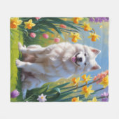Samoyed Dog Spring Bloemen Schilderen Fleece Deken (Voorkant (Horizontaal))