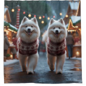 Samoyed Dogs Christmas Snow Holiday Douchegordijn (Voorkant)