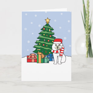 Samoyed en kerstboom feestdagen kaart