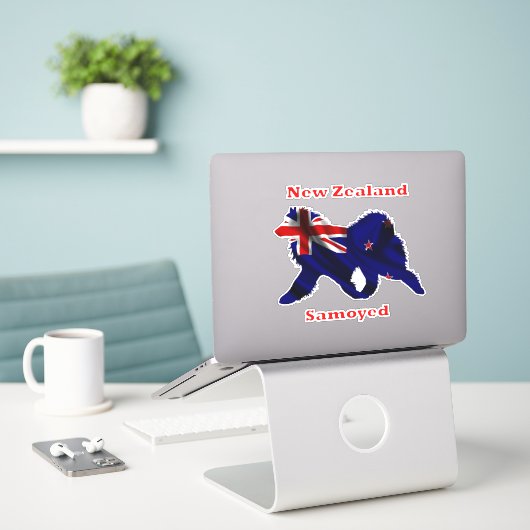 Samoyed en vlag 8 in vinylstickers met aangepaste  sticker (Laptop op bureau)