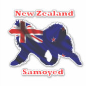 Samoyed en vlag L 8in vinylstickers met aangepaste Sticker (Voorkant)