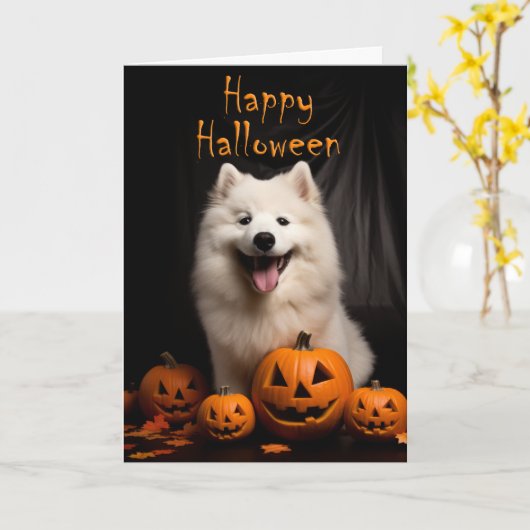 Samoyed Halloween Kaart (Gele Bloem)