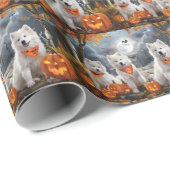 Samoyed Halloween Spooky Cadeaupapier (Rol Hoek)