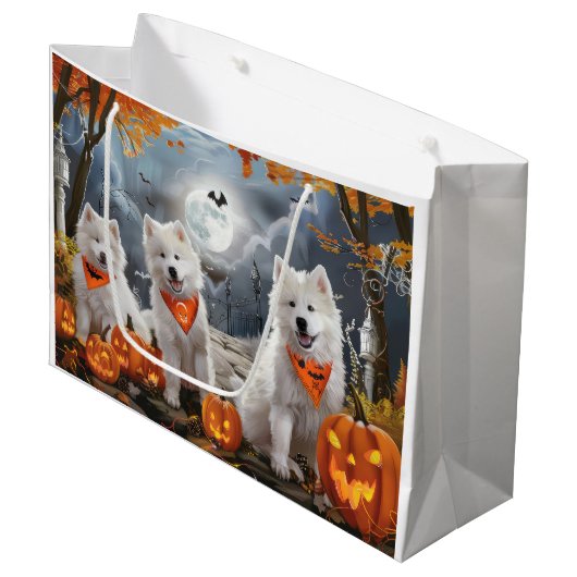 Samoyed Halloween Spooky Groot Cadeauzakje (Voorkant Gekanteld)
