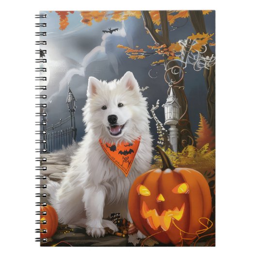 Samoyed Halloween Spooky Notitieboek (Voorkant)