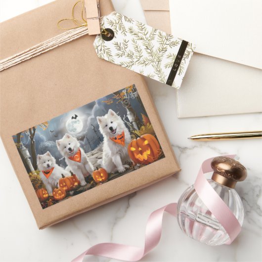 Samoyed Halloween Spooky Rechthoekige Sticker (Geschenken)