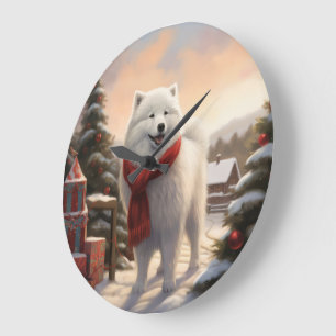Samoyed hond in de sneeuw Kerstmis Grote Klok