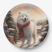 Samoyed hond in de sneeuw Kerstmis  Papieren Bordje (Voorkant)