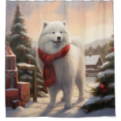 Samoyed Hond in Sneeuw Kerstmis Douchegordijn (Voorkant)
