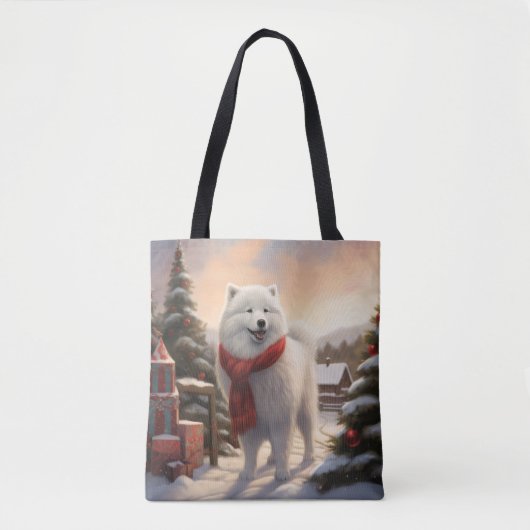 Samoyed Hond in Sneeuw Kerstmis Draagtas (Voorkant)