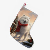 Samoyed Hond in Sneeuw Kerstmis Kleine Kerstsok (Voorkant (Hangend))