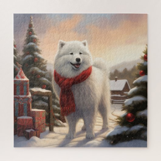 Samoyed Hond in Sneeuw Kerstmis Legpuzzel (Verticaal)