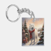 Samoyed Hond in Sneeuw Kerstmis Sleutelhanger (Voorkant Links)