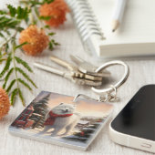 Samoyed Hond in Sneeuw Kerstmis Sleutelhanger (Voorkant Rechts)