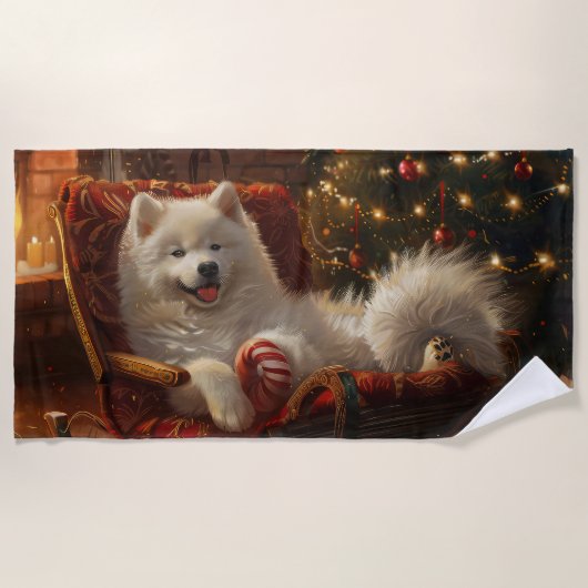Samoyed Hond Kerst Feestelijk Strandlaken (Voorkant)