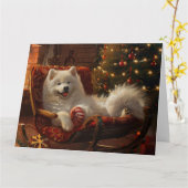 Samoyed Hond Kerstfeest Kaart (Gele Bloem)