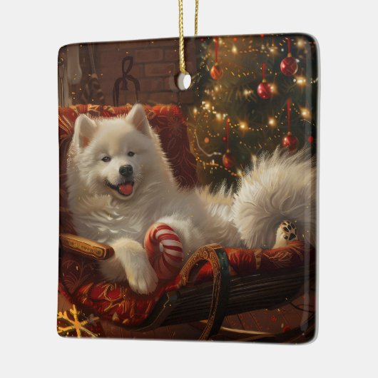 Samoyed Hond Kerstfeest Keramisch Ornament (Links)