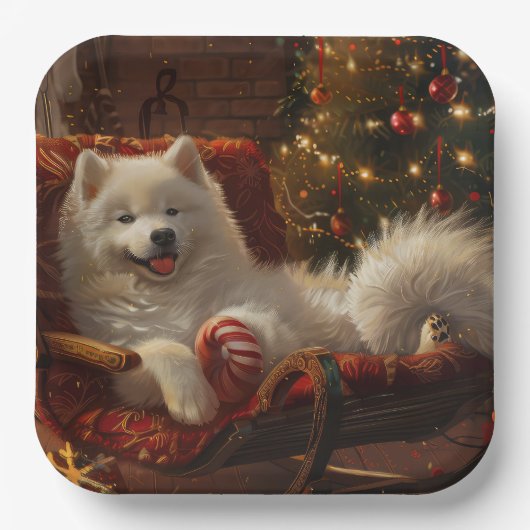 Samoyed Hond Kerstfeest Papieren Bordje (Voorkant)