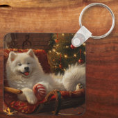 Samoyed Hond Kerstfeest Sleutelhanger (Achterkant)