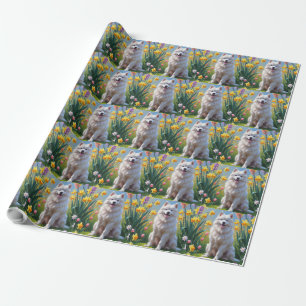 Samoyed Hond Lente Bloemen Schilderij Cadeaupapier