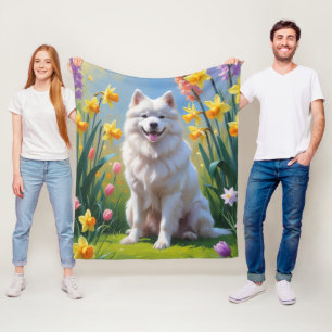 Samoyed Hond Lente Bloemen Schilderij Fleece Deken