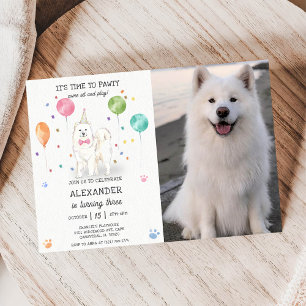 Samoyed Hond Pawty Puppy Verjaardag Roze Foto Kaart