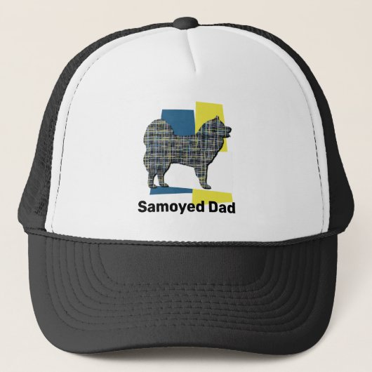 Samoyed Hond Silhouet Tricolor Grid Trucker Pet (Voorkant)