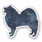 Samoyed Hondenras Silhouette Black Waterverf Sticker (Voorkant)