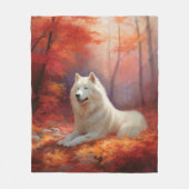 Samoyed in Autumn Leaves Herfst Inspire Fleece Deken (Voorkant)