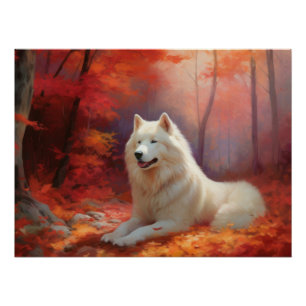 Samoyed in Autumn Leaves Herfst Inspire Perfect Poster
