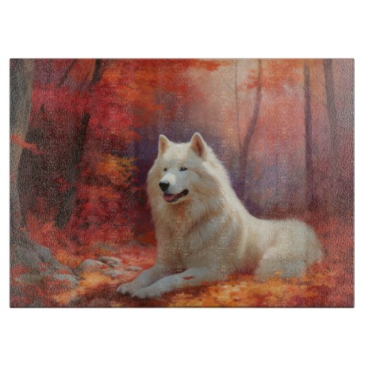 Samoyed in Autumn Leaves Herfst Inspire Snijplank (Voorkant)
