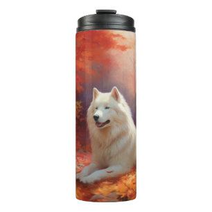 Samoyed in Autumn Leaves Herfst Inspire Thermosbeker
