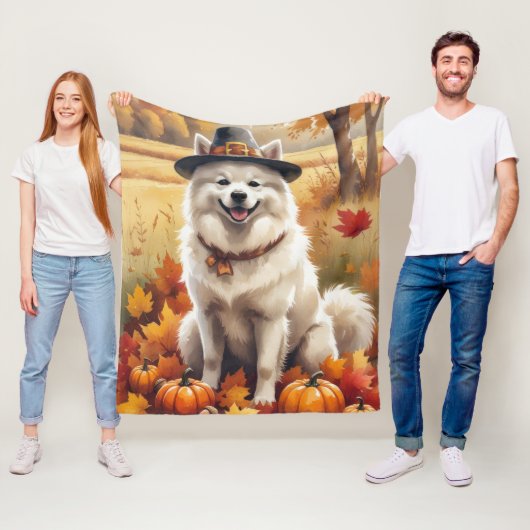 Samoyed in Autumn verlaat Thanksgiving kunst Fleece Deken (In situ)