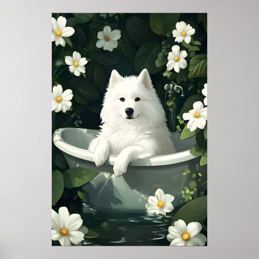 Samoyed In Bathtub Poster, Funny Dog Poster (Devant)