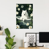 Samoyed In Bathtub Poster, Funny Dog Poster (Bureau à domicile)