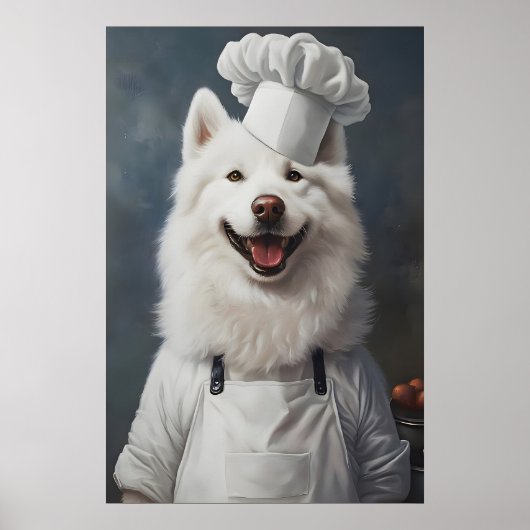 Samoyed In Chefs Hat Poster, Pet Poster, Samoyed Poster (Voorkant)