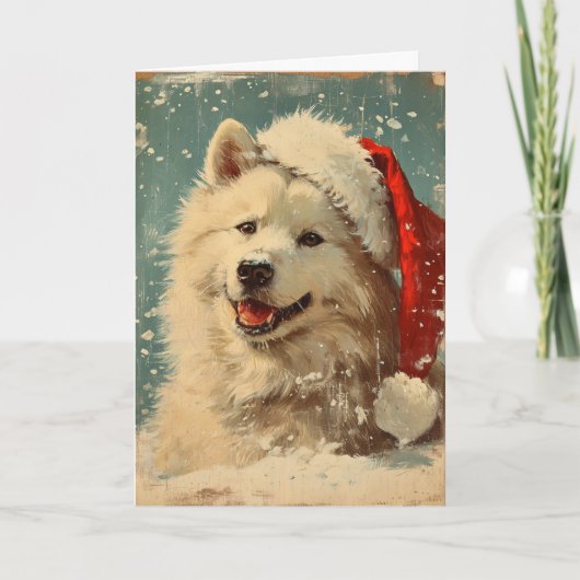 Samoyed kerst vintage gepersonaliseerd feestdagen kaart (Voorkant)
