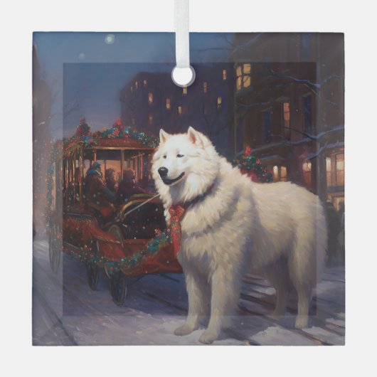 Samoyed Kerstfeest Seizoen Glas Ornament (Voorkant)