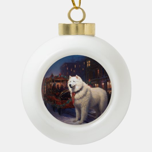 Samoyed Kerstfeest Seizoen Keramische Bal Ornament (Voorkant)