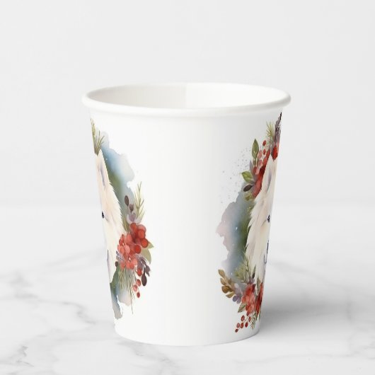 Samoyed Kerstkrans Feestelijke Pup Papieren Bekers (Links)