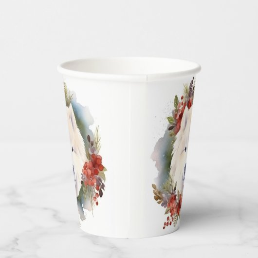 Samoyed Kerstkrans Feestelijke Pup Papieren Bekers (Rechts)