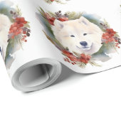 Samoyed Kerstkrans Festieve Pup Cadeaupapier (Rol Hoek)
