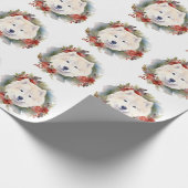 Samoyed Kerstkrans Festieve Pup Cadeaupapier (Hoek)