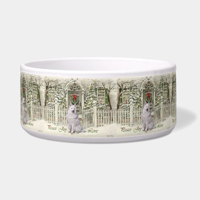 Samoyed Kerstmis Voerbakje (Voorkant)