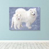Samoyed kunst verpakt canvas 24x18" afdruk (Insitu (Houten vloer))