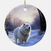 Samoyed liet het sneeuwen Kerstmis Keramisch Ornament (Achterkant)